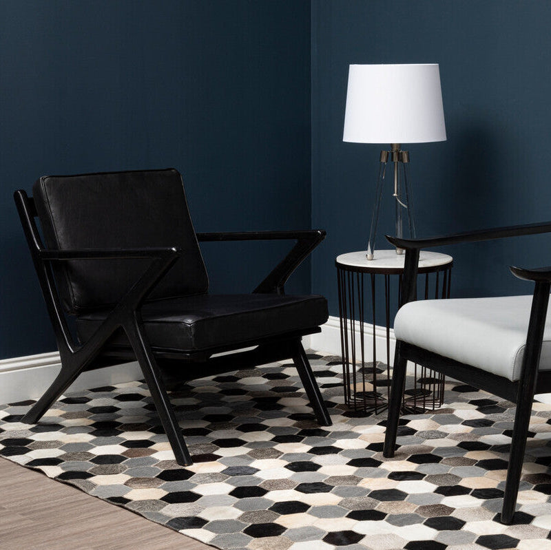 Black Leather and Teak Wood Frame Armchair | Kendari