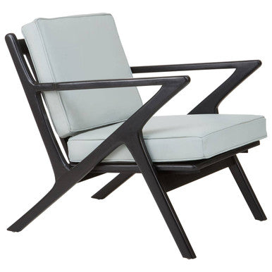 Grey Leather and Black Teak Wood Armchair | Kendari