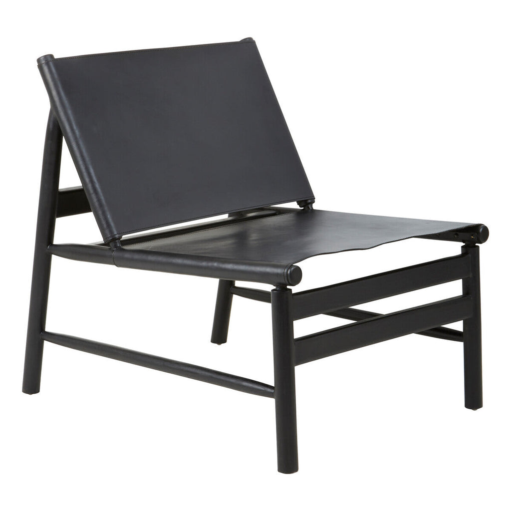 Black Leather and Teak Modern Sling Chair | Kendari