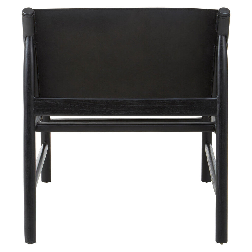Black Leather and Teak Modern Sling Chair | Kendari