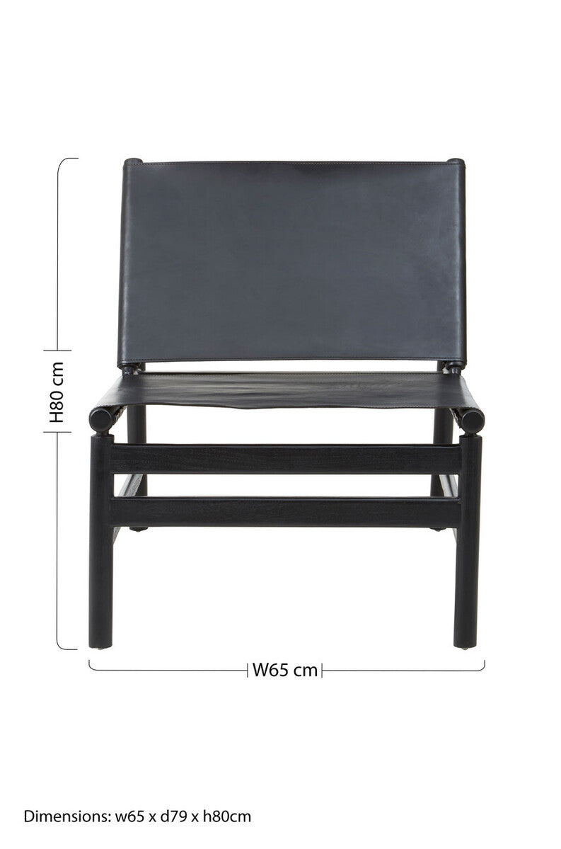 Black Leather and Teak Modern Sling Chair | Kendari