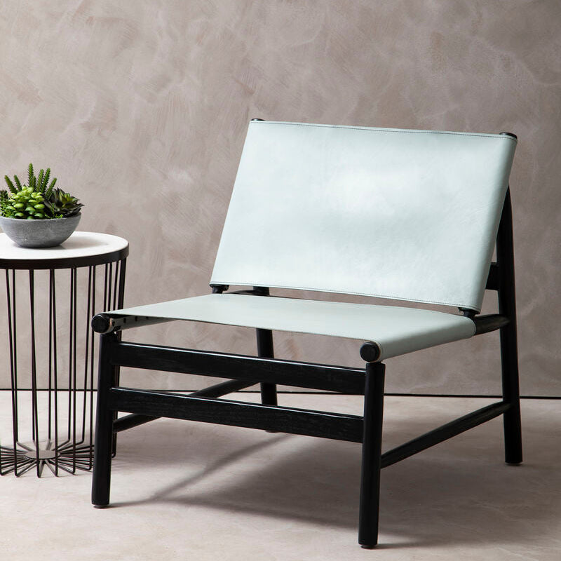 Grey Leather and Black Teak Modern Sling Chair | Kendari