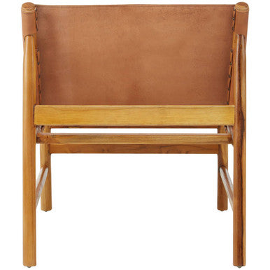 Brown Leather and Teak Modern Sling Chair | Kendari