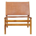 Brown Leather and Teak Modern Sling Chair | Kendari