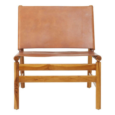 Brown Leather and Teak Modern Sling Chair | Kendari