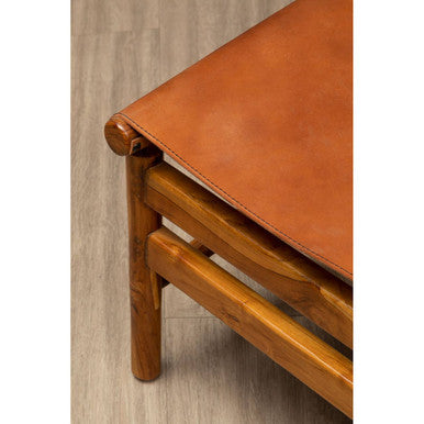Brown Leather and Teak Modern Sling Chair | Kendari