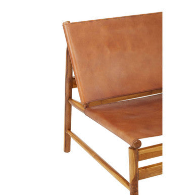 Brown Leather and Teak Modern Sling Chair | Kendari