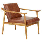 Brown Leather with Natural Teak Wood Armchair | Kendari