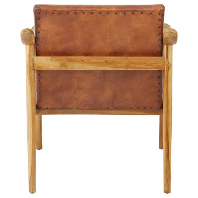 Brown Leather with Natural Teak Wood Armchair | Kendari