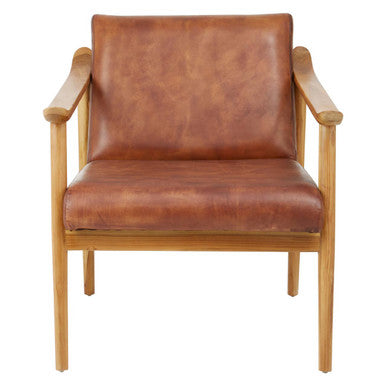 Kendari Brown Leather with Natural Teak Wood Armchair