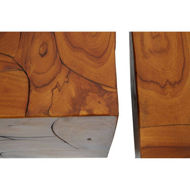 Set of 3 Brown Solid Teak Wood Side Tables and Stools | Surak