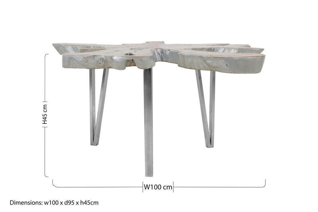 Silver Teak Wood Star Top Coffee Table with Steel Legs | Surak