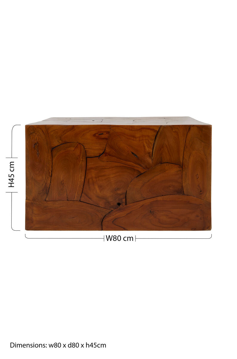 Brown Teak Wood Cuboid Coffee Table | Surak