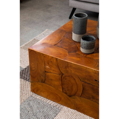 Brown Teak Wood Cuboid Coffee Table | Surak