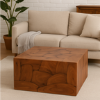 Brown Teak Wood Cuboid Coffee Table | Surak