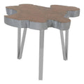Silver Teak Wood Top Medium Side Table with Stainless Steel Legs | Surak