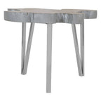 Silver Teak Wood Top Medium Side Table with Stainless Steel Legs | Surak