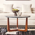 Black and White Mother of Pearl Design Top Round Coffee Table with Wood Base | Fusion