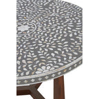 Black and White Mother of Pearl Design Top Round Coffee Table with Wood Base | Fusion