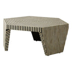 Black and White Striped Bone Inlay Hexagon Coffee Table | Fusion