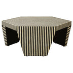Black and White Striped Bone Inlay Hexagon Coffee Table | Fusion