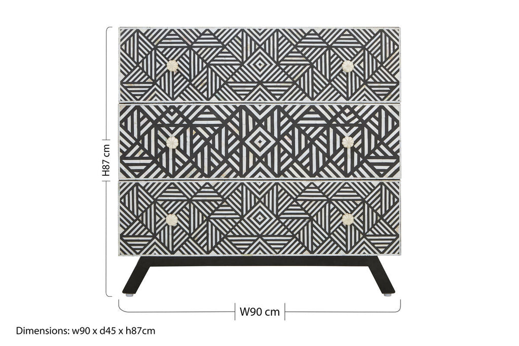 Black and Mother of Pearl Chest of 3 Drawers | Fusion