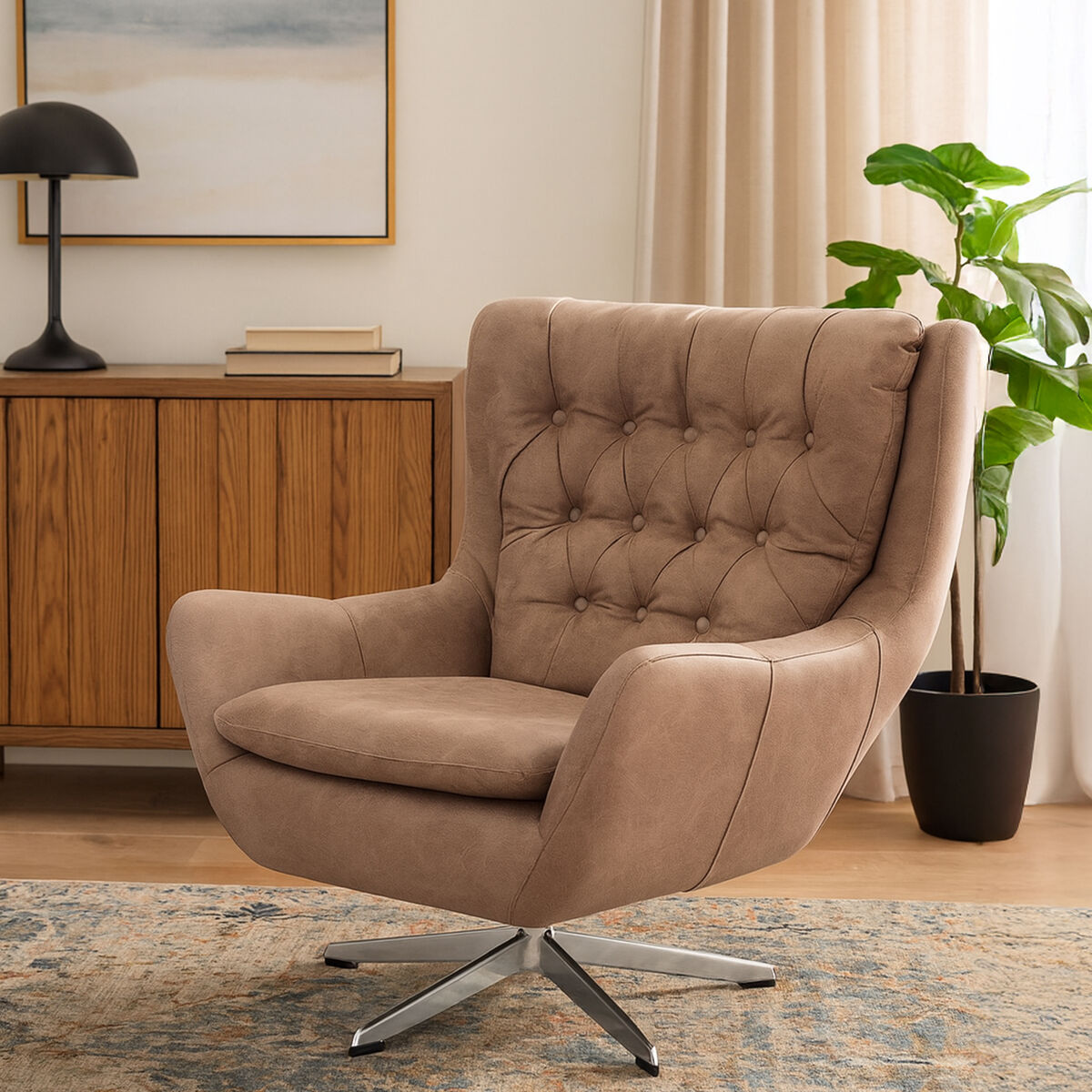 Brown Leather Effect Swivel Chair | Harold