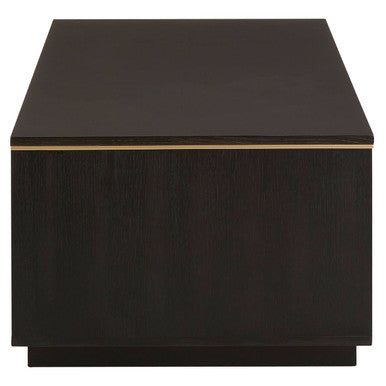 Black Oak Veneer 1-Drawer Coffee Table with Gold Finish Trim and Lower Storage Shelf | Diamond