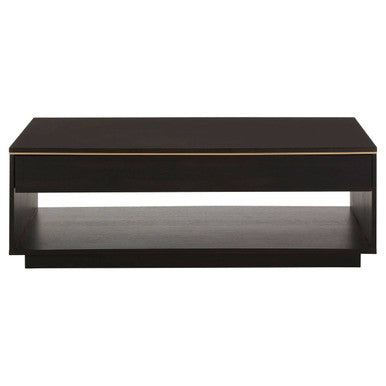 Black Oak Veneer 1-Drawer Coffee Table with Gold Finish Trim and Lower Storage Shelf | Diamond