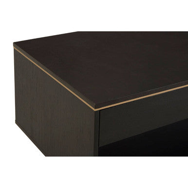 Black Oak Veneer 1-Drawer Coffee Table with Gold Finish Trim and Lower Storage Shelf | Diamond
