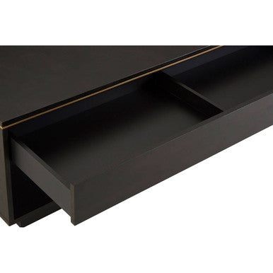 Black Oak Veneer 1-Drawer Coffee Table with Gold Finish Trim and Lower Storage Shelf | Diamond