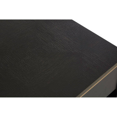 Black Oak Veneer 1-Drawer Coffee Table with Gold Finish Trim and Lower Storage Shelf | Diamond