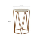 White Solid Marble Top Hexagonal Side Table with Gold Finish Metallic Frame | Shalimar