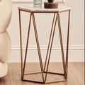 White Solid Marble Top Hexagonal Side Table with Gold Finish Metallic Frame | Shalimar