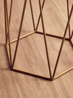 White Solid Marble Top Hexagonal Side Table with Gold Finish Metallic Frame | Shalimar
