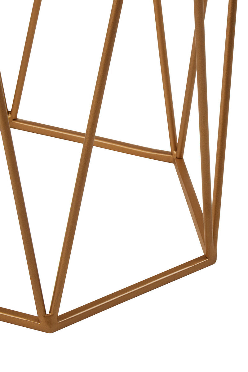 White Solid Marble Top Hexagonal Side Table with Gold Finish Metallic Frame | Shalimar