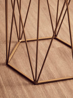 White Marble Top Side Table with Geometric Open Frame Gold Metallic Base | Shalimar