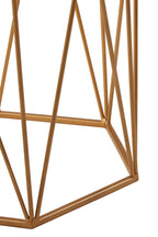 White Marble Top Side Table with Geometric Open Frame Gold Metallic Base | Shalimar
