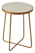 White Marble Top Round Side Table with Flowing Gold Finish Metallic Cross Base | Shalimar