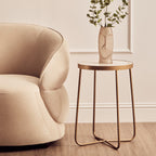 White Marble Top Round Side Table with Flowing Gold Finish Metallic Cross Base | Shalimar