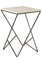White Marble Top Square Side Table with Black Finish Metal Legs | Shalimar
