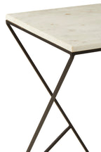 White Marble Top Square Side Table with Black Finish Metal Legs | Shalimar