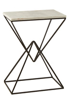White Marble Top Rectangular Side Table with Black Metallic Prismatic Base | Shalimar