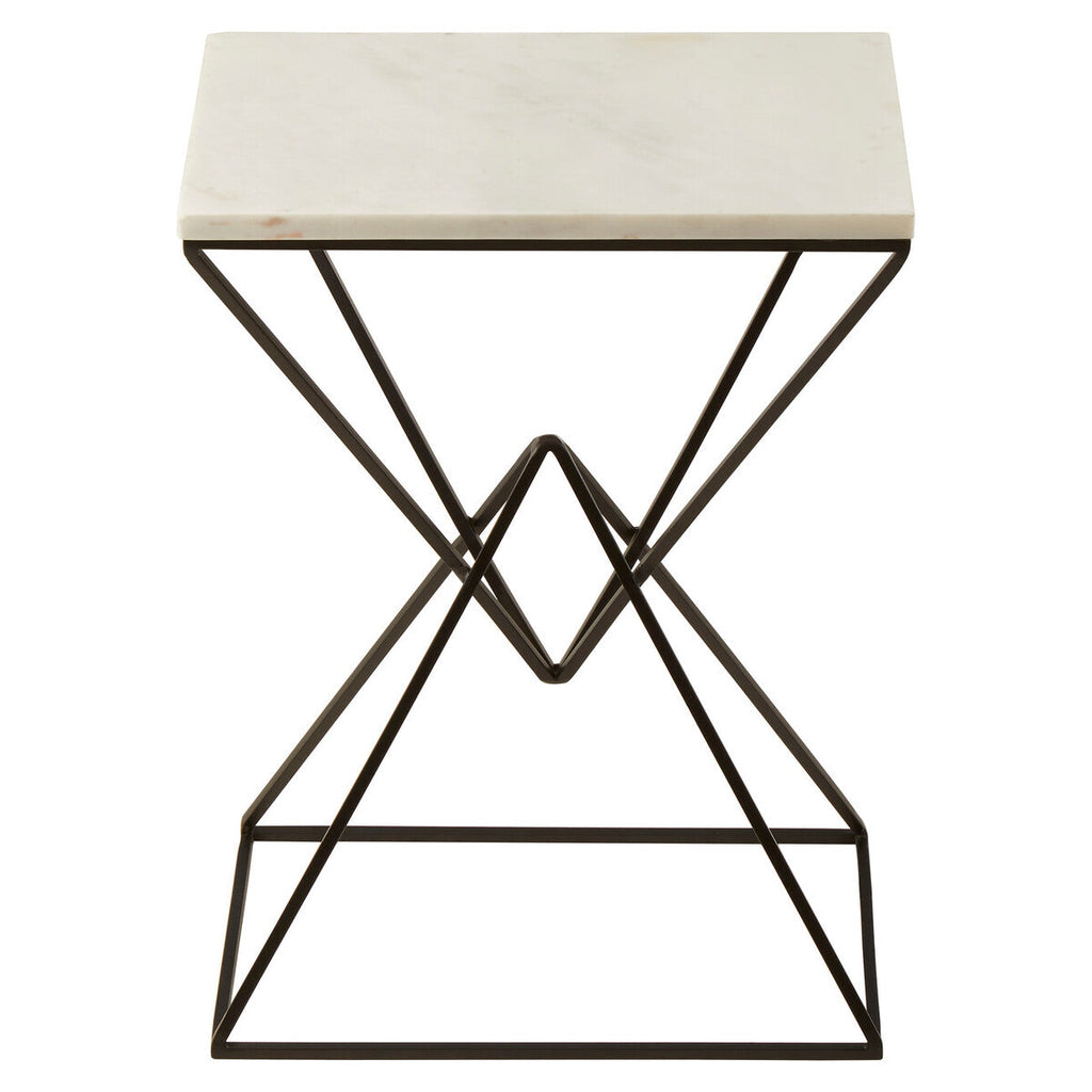 White Marble Top Rectangular Side Table with Black Metallic Prismatic Base | Shalimar