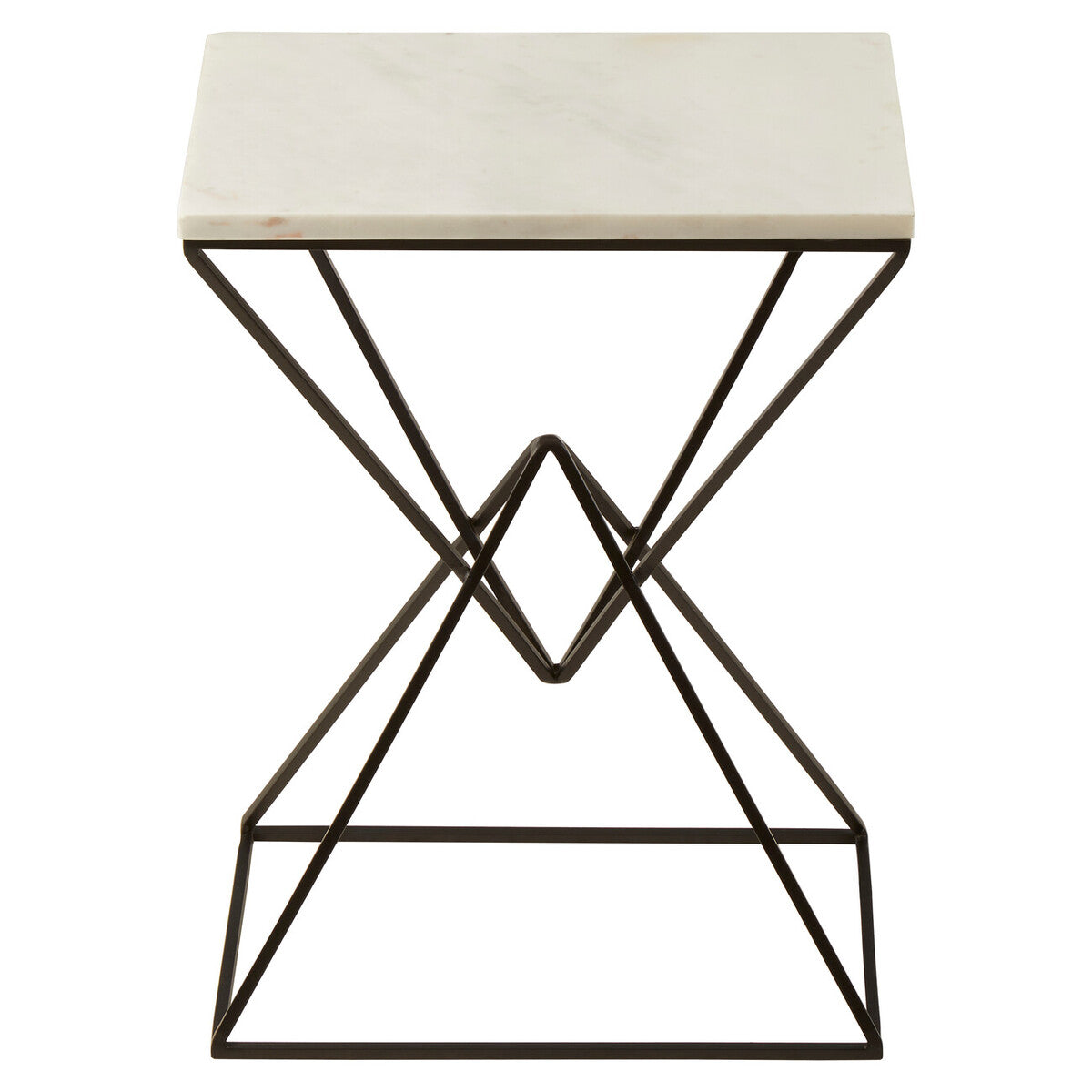White Marble Top Rectangular Side Table with Black Metallic Prismatic Base | Shalimar