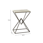 White Marble Top Rectangular Side Table with Black Metallic Prismatic Base | Shalimar