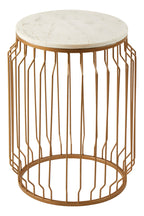 White Marble Top Round Side Table with Reflective Gold Wireframe Metallic Base | Shalimar