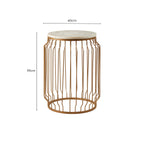 White Marble Top Round Side Table with Reflective Gold Wireframe Metallic Base | Shalimar