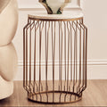 White Marble Top Round Side Table with Reflective Gold Wireframe Metallic Base | Shalimar