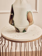 White Marble Top Round Side Table with Reflective Gold Wireframe Metallic Base | Shalimar